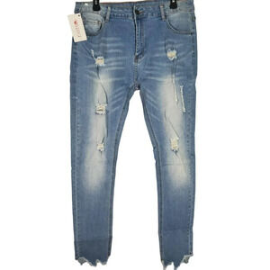 Roswear Mid Rise Frayed Hem Ripped Skinny Stretchy Jeans Womens Size XL NWT